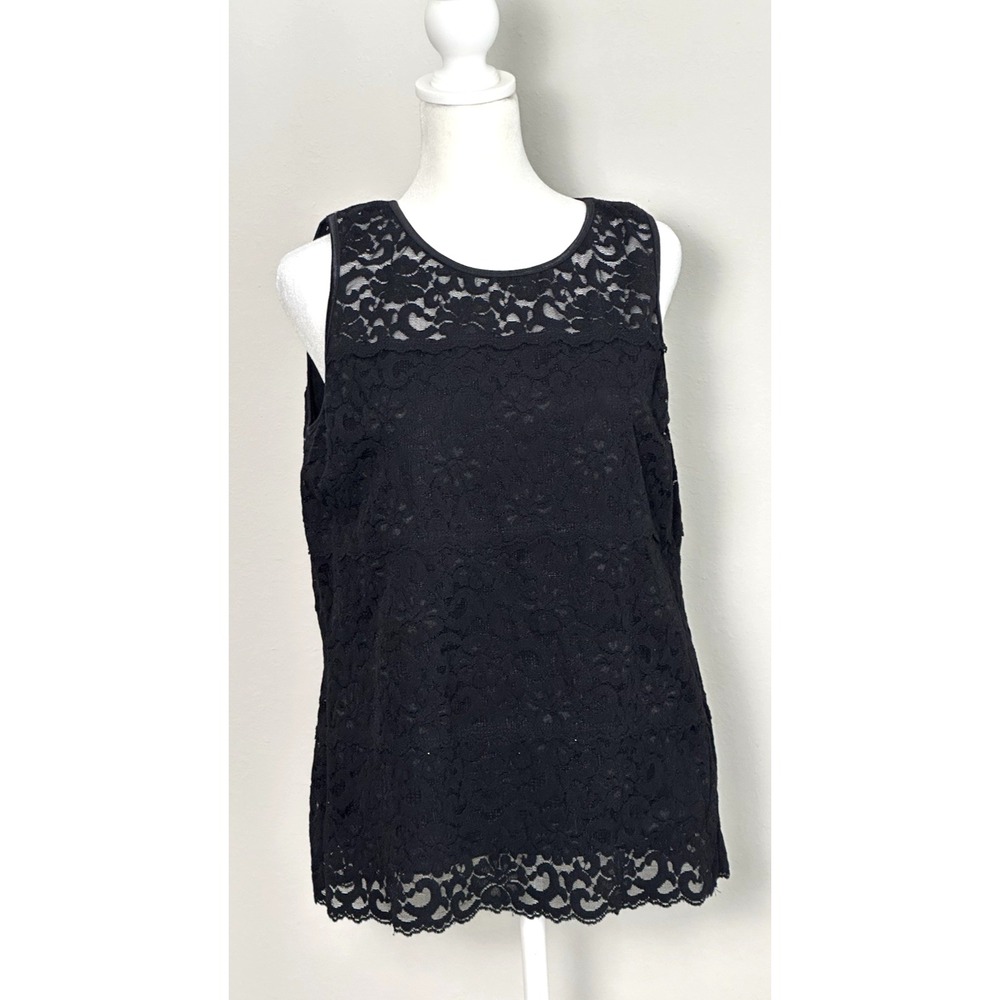 Women's Black Lacey Top by‎ Boutique Essentials Black Sleeveless Top Size (XL)